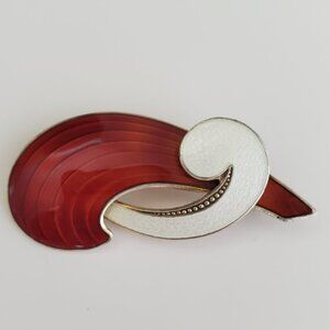 RARE* ALBERT SCHARNING Norway Guilloche Enamel Sterling Silver Modernist Brooch
